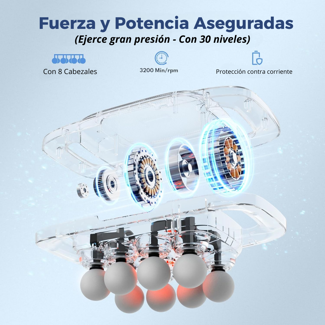 Pistola de Masajes de 8 Cabezales, de Alta Durabilidad y Resistencia