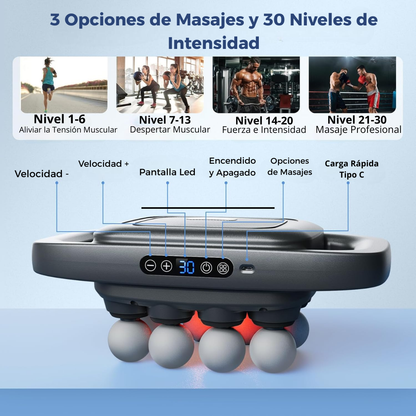 Pistola de Masajes de 8 Cabezales, de Alta Durabilidad y Resistencia